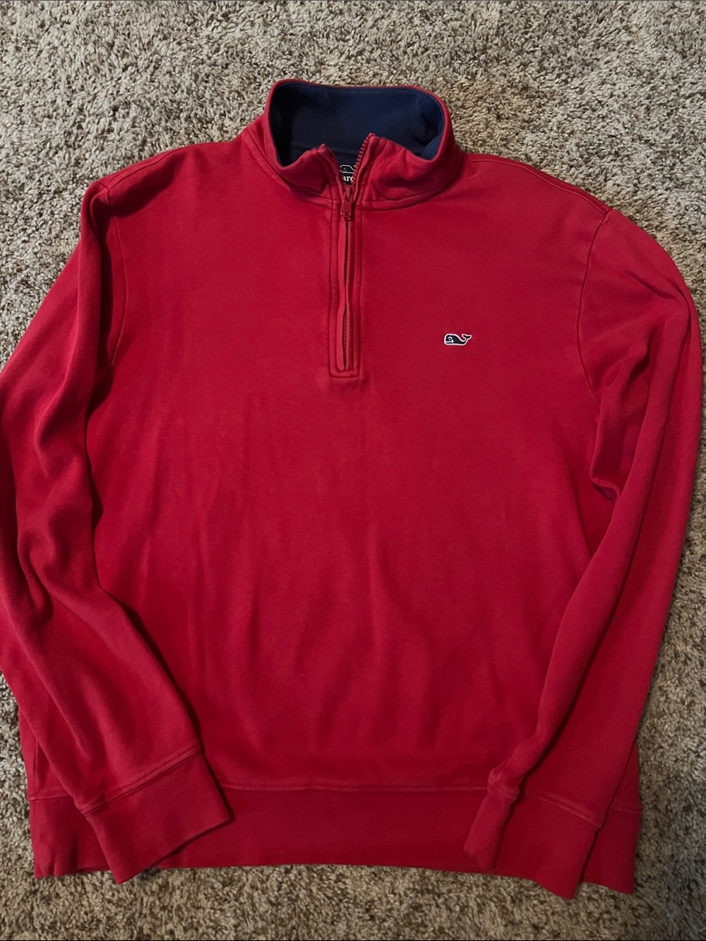 Vineyard Vines Men's Red Half-Zip Pullover with Navy Inner Collar